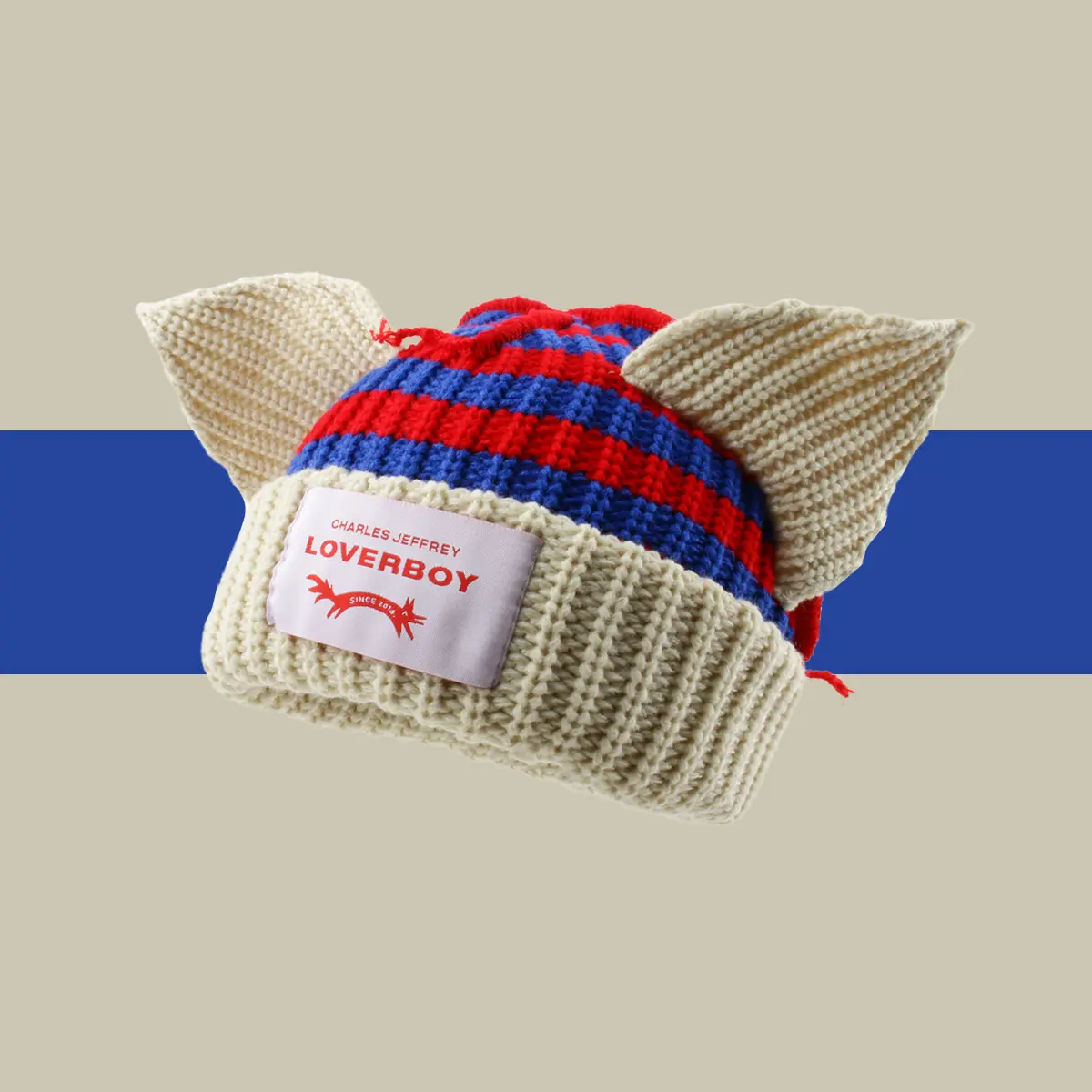 LOVERBOY So Cute Striped Cat Ears Corduroy Beanie Hat - Unisex Acrylic Blend Stretch Fit, Soft Casual Warm Fashion Accessory for Fall-Winter 2025 Christmas Commute, Peppy Engagement Wear
