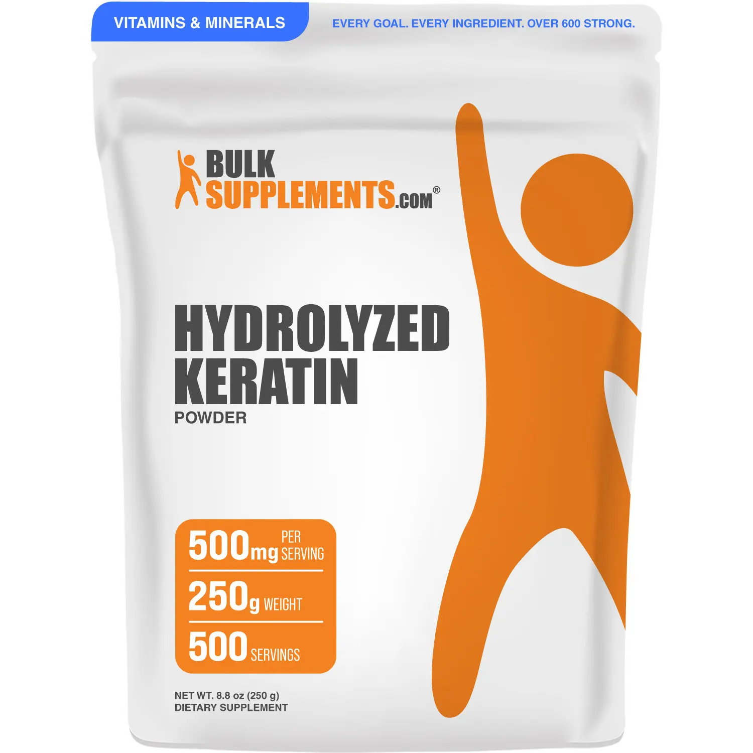 BulkSupplements Hydrolyzed Keratin Powder - Hydrolyzed Keratin Powder - Keratin Supplement - Hair, Skin & Nails Support - 250g - 500mg per Serving