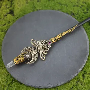 Halloween Charming Witch Wand with Irregular Natural Stone, Alloy Material, Perfect for Dark Spells & Altar Rituals, Stylish Decoration, Ornaments, Party Decoration Supplies, Party Props