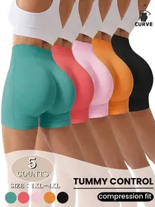 1/3/4/5 Pack Plus Size Women High-Waisted Elastic Leggings, Abdominal Control, Comfortable Breathable, Non-Rolled Edge, Yoga Pants, Underwear