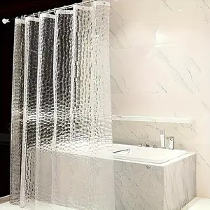 Clear Water Cube Pattern Shower Curtain, Shower Curtain Liner, 1 Count Modern Simple Bathroom Curtain with 12pcs Hooks, Bathroom Accessories for Home Hotel Salon Dormitory Decor