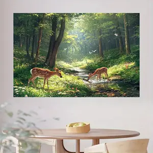 1pc Enchanted Forest Deer Backdrop Banner, No Power Needed| Ideal for Forest-Themed Parties, Spring Photography, and Fairytale-Style Decor| Captures Every Serene Moment with Elegance and Serenity, Forest Decorations