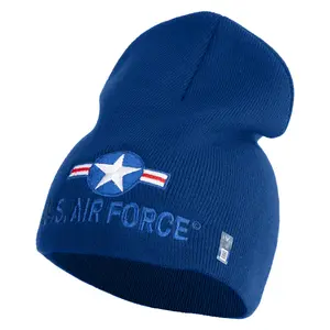 U.S. Air Force Roundel Symbol Embroidered 8 Inch Solid Knit Short Beanie Made in USA