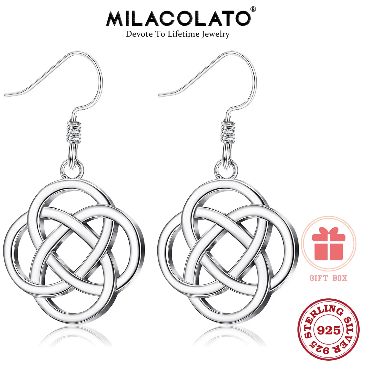 MILACOLATO 925 Sterling Silver Celtic Knot Drop Earrings for Women Good Luck Irish Vintage Earrings Love Knot Round Dangle Earrings