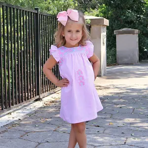 Fiesta Pink Gingham Embroidered Dress - Girls Dress with Stitching