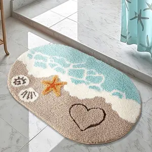 Beach & Starfish Pattern Bath Mat, Non-slip Soft Absorbent Bathroom Mat, Comfortable Bath Mat for Bathroom, Shower Room, Bedroom, Home Decor, Bathroom Decorative Mat