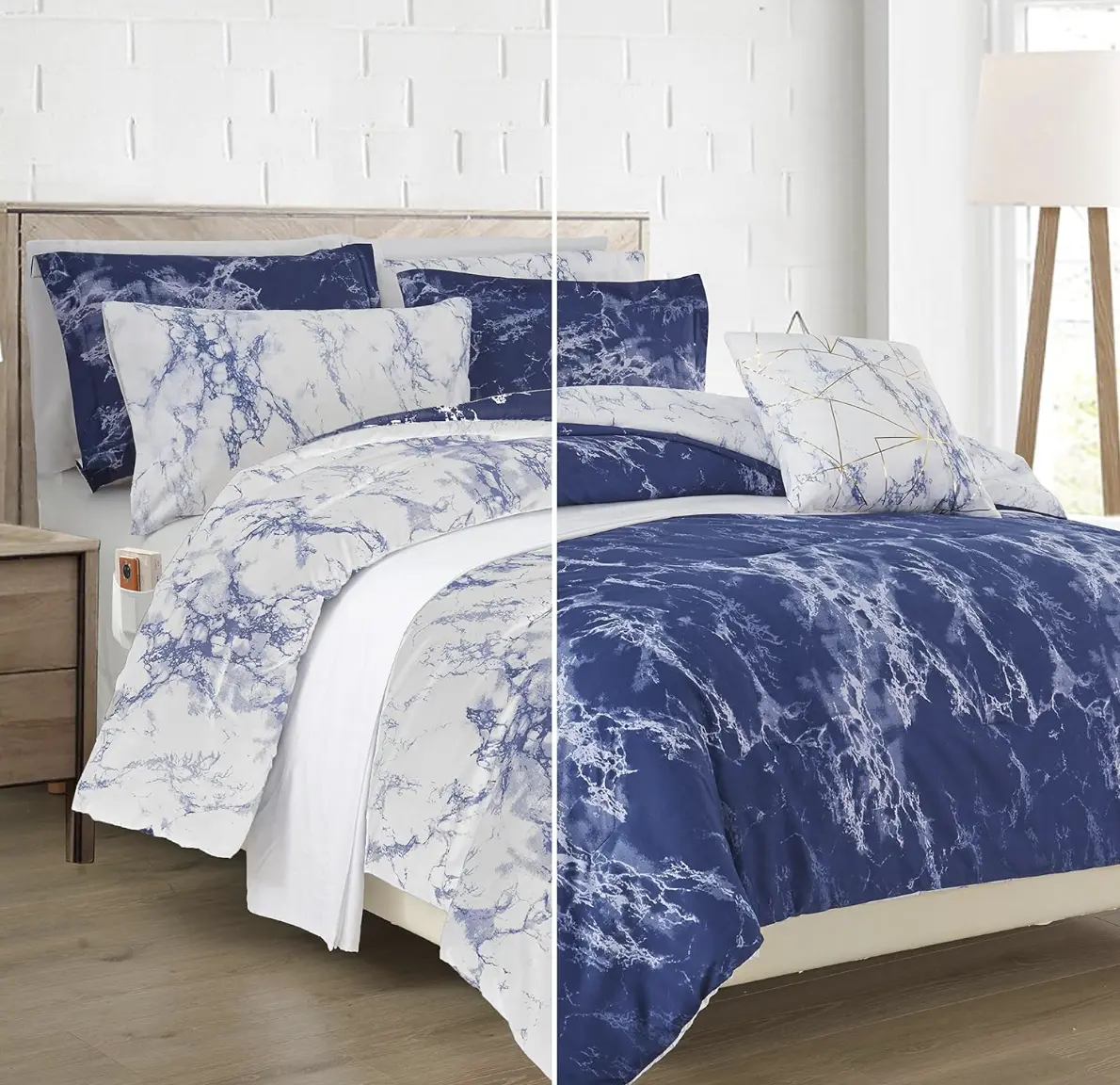 Elegant Comfort 10-Piece Reversible Marble Print Comforter Set – Stylish Design with 6-Piece Sheet Set & Double Sided Storage Pockets