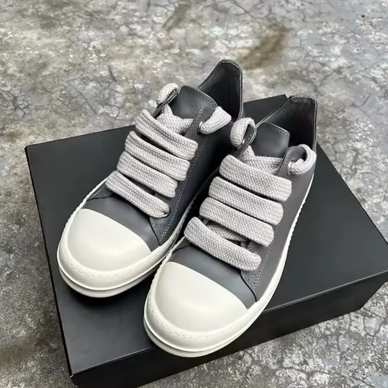 New Rick Owen Leather Low Top Jumbo Lace Shoes