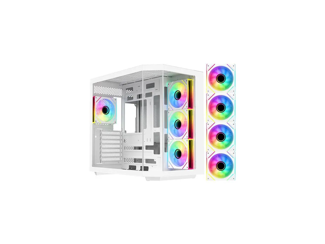 DIYPC ARGB-N3-W White USB3.0/ Type C Tempered Glass E-ATX /ATX Gaming Computer Case w/ 3 x Tempered Glass Panel and 4 x ARGB PWM Fans (Pre-Installed).
