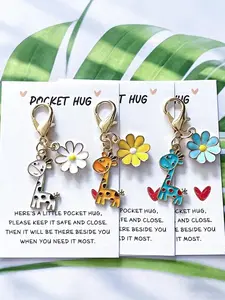 3pcs/6pcs Cute Giraffe Daisy Keychain Set, With Pocket Hug Card, The Perfect Gift for Giraffe Lovers and Best Friends, Can Be Used as Backpack Pendant, Keychain Decoration, Love and Care Party Gift, Birthday Gift