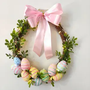Handmade Easter gift Easter egg wreath Hanging in the living room or front yard or backyard and office Colorful Decor