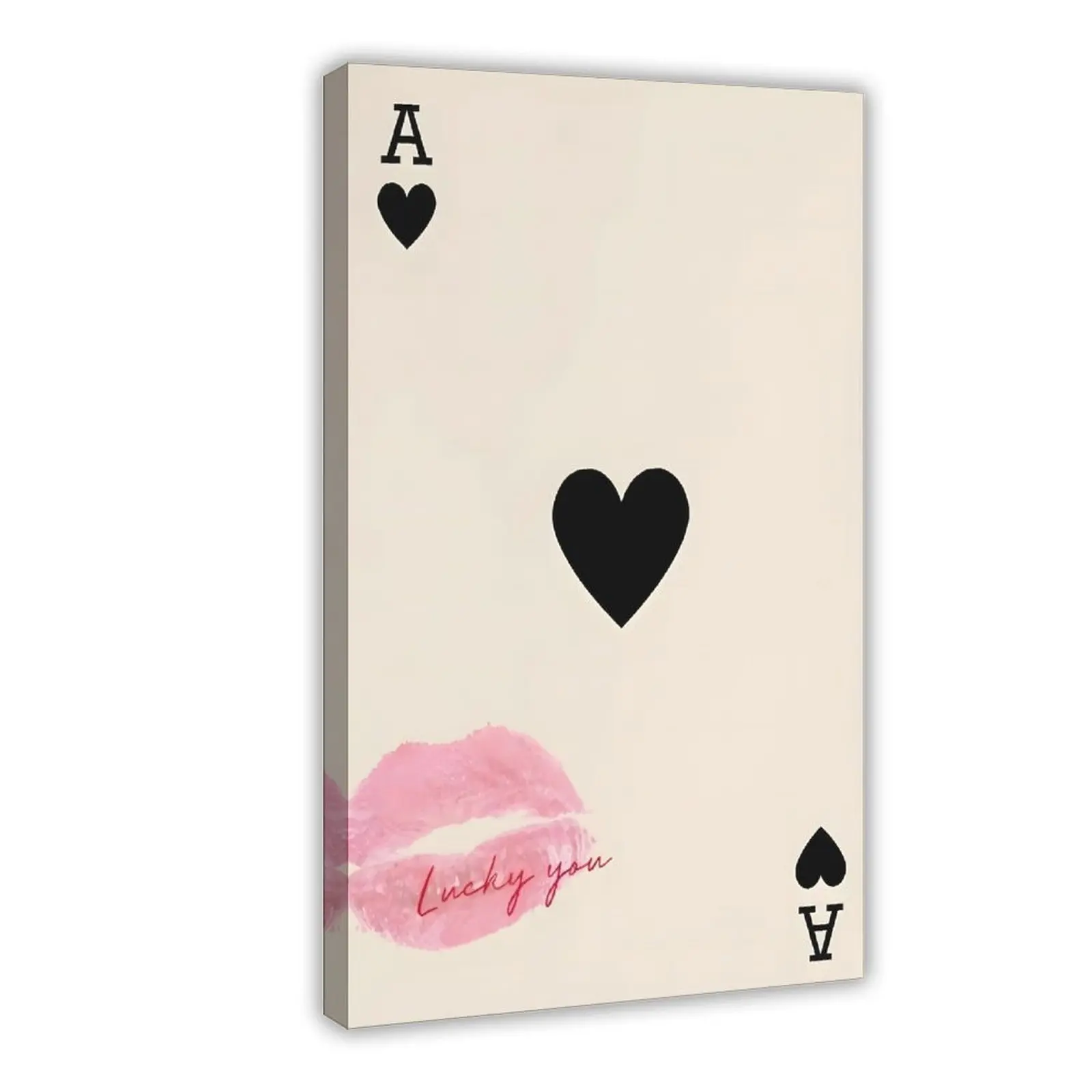 Unframed Pink Plaid Canvas Wall Art - Lucky You Retro Poker Print, Cute Preppy Aesthetic Women's Room Decor, Minimalist Green Anime Style Poster, Wardrobe Accent, Nursery Decor, Herringbone-Infused Colorful Style Ideal Gift for Women, Standard
