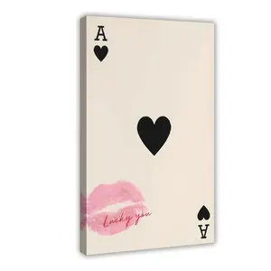 Pink Trendy Canvas Wall Art,Lucky You Poster Retro Poker Print Cute Girly Pink Preppy Aesthetic Room Decor unframed poster decor anime green minimalist woman