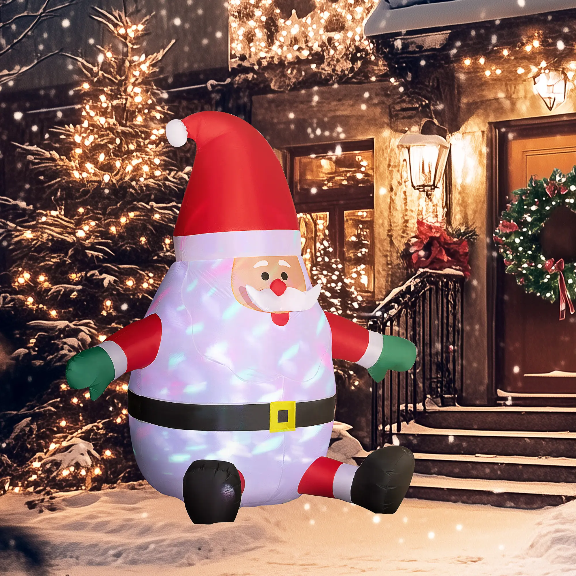 6ft Inflatable Christmas Santa Claus Outdoor Display - Blow-Up Decor with Rotating Magic Ball Light for Garden Party