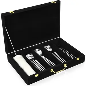 Pickmesh Silverware Case with Lid and Handle, Silverware Storage Box Sterling Silver Flatware Chest Without Silver Tarnish Proof Utensils Organizer for Kitchen Decor Wedding Gifts(Black,1 Layer)