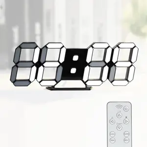 Digital Clock 3D LED Wall Clock for Living Room Decor 9.7"  Clocks Black Clock Wall Decor Digital Wall Clock,Remote Control/Dimmer/Date/Temperature