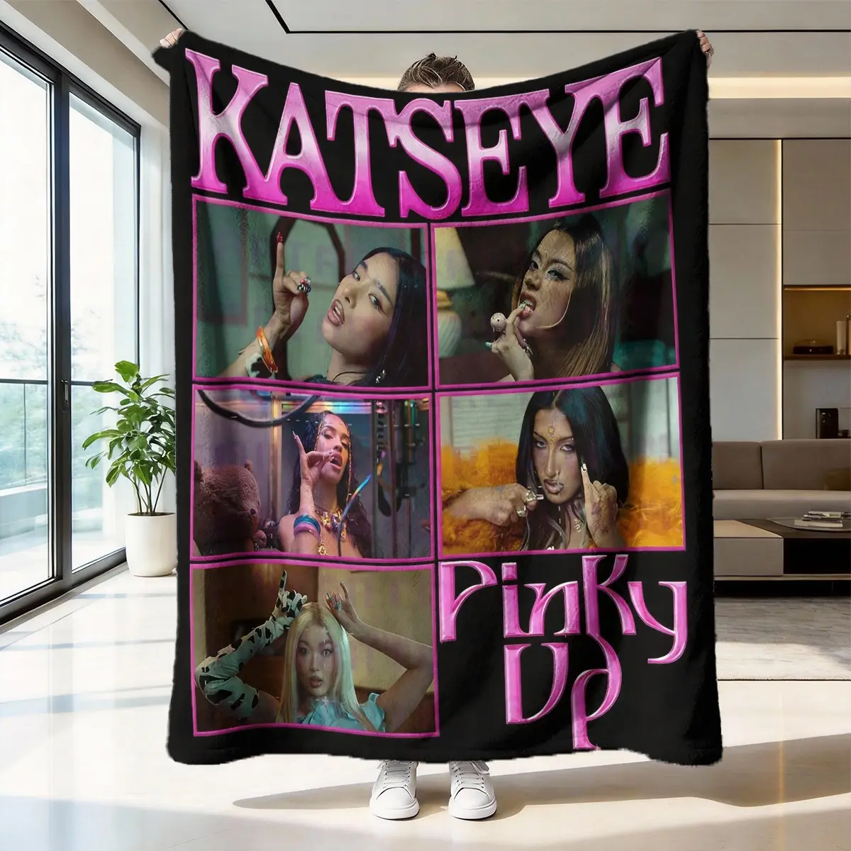 Katseye Pinky Up Photo Collage Retro Y2K Flannel Blanket Soft Warm Throw Plush Blanket Kpop Girl Group Fan Aesthetic Black Pink Typography Bedroom Couch Nap Blanket Giftable Katseye Merch Fan Decor Blanket For Room Party Day Gift Popular Home Blanket