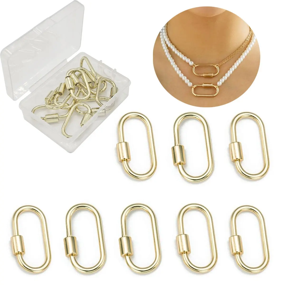 8Pcs Brass Screw Carabiner Lock Charms Golden Oval Necklace Lock Clip Charms for DIY Jewelry Making Charm Accessory Diy With Charms