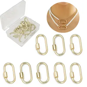 8Pcs Brass Screw Carabiner Lock Charms Golden Oval Necklace Lock Clip Charms for DIY Jewelry Making