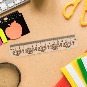 10pcs Clear Plastic Ruler with Large Numbers Flower Designs for Office, The side features a serrated structure, Transparent, Easy to Read Design, Office Supplies, Precision Measuring, Sleek Appearance, Clear Construction