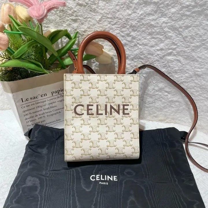 Pre-owned Celine Mini Vertical Cabas Crossbody Bag White Triomphe Canvas, Style ZX139