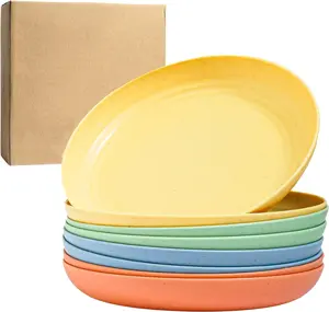 Deep Dinner Plates Set of 8 - Wheat Straw Plates, Alternative for Plastic Plates, Microwavable, Dishwasher Safe, Unbreakable Dinnerware, Reusable Dinner Plates (Meadow 9")