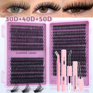 640pcs Eyelash Extension Kit with Glue Tweezers Remover Cream D Curl Mixed 8-16mm Capacity Suitable for Home Application Beginners Friendly Individual Lash Clusters