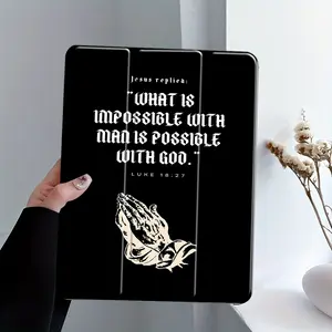 Minimalist Christian Prayer Hands iPad Stand Case Accessories, Adjustable Tablet Stand, Transparent Acrylic Hard Back Panel with Pencil Slot, Scratch-Resistant Ultra-Thin Shock-Resistant Full Cover, Compatible with All iPad Models, Ideal for Home Use