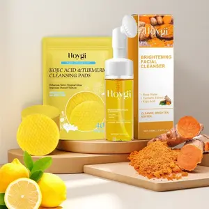 Hydrating Turmeric Skin Care Kit, 1pc Moisturizing Facial Cleansers & 1 Pack Gentle Exfoliating Facial Cleansing Pads, Facial Skin Care Product for Women & Men, Turmeric Glow Set, Moisture Hydrate
