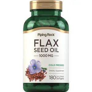 Piping Rock Flaxseed Oil 1000mg Softgel Capsules | 180 Count | Cold Pressed Supplement | Non-GMO, Gluten Free