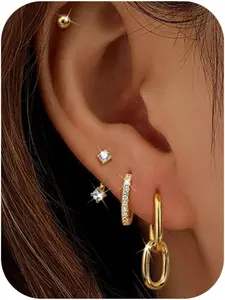 Small Hoop Earrings for Women - Hypoallergenic Earrings for Sensitive Ears Surgical Steel Flat Back Earring Stacks Set Dangle Huggie Stud Cartilage Jewelry Trendy 4 Pairs