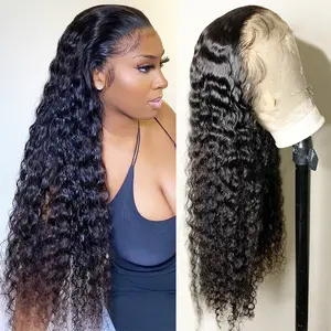 FORGIRL FOREVER 30 inch 13x6 Water Wave Human Hair Lace Frontal Wig Pre-plucked Deep Wave Curly Transparent Lace Front Human Hair Wigs For Women