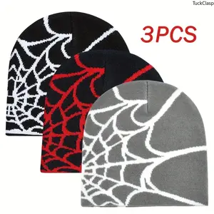 3-Pack Winter Knitted Beanie Hats, Hip Hop Style Warm Gothic Retro Streetwear Essentials, Handmade Look, Soft and Cozy, Machine Washable for Everyday Winter Wear