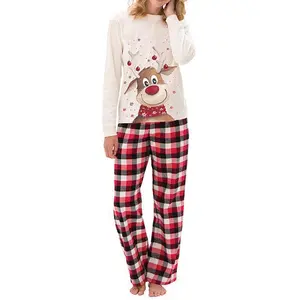 Couple Christmas Pajama Set��Christmas Family Pajamas Set, Reindeer Pattern Tops+Long Elastic Pants for Couple,Christmas Gift Long-sleeve Pajamas Sets,Winter Outfits, Can be used with raincoat