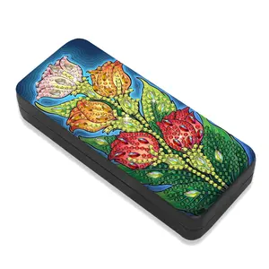 Tulip Diamond Painting Eyeglasses Case, 5D Diamond Art Hard Shell Sunglasses Storage Box, Portable Protective Glasses Holder for Women Men, Floral Print