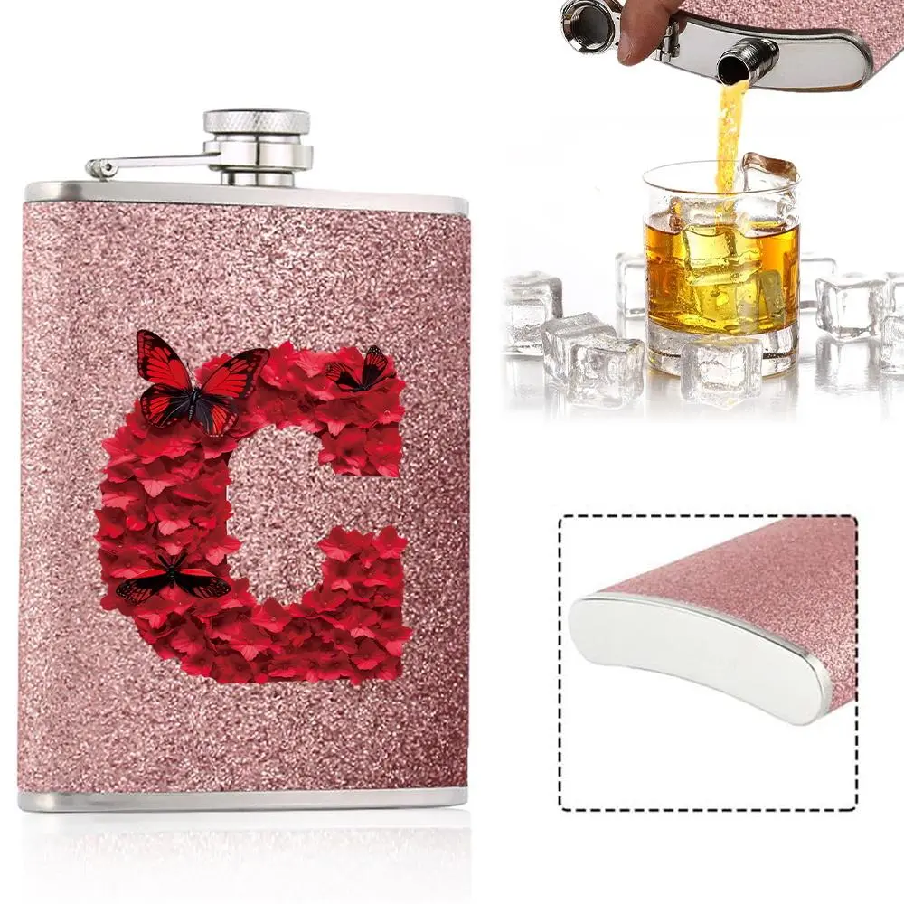Letter Pattern Glitter Flask, 1 Count Portable Stainless Steel Wine Pot, Alcohol Bottle, Creative Drink Ware for Outdoors Travel Picnic Camping