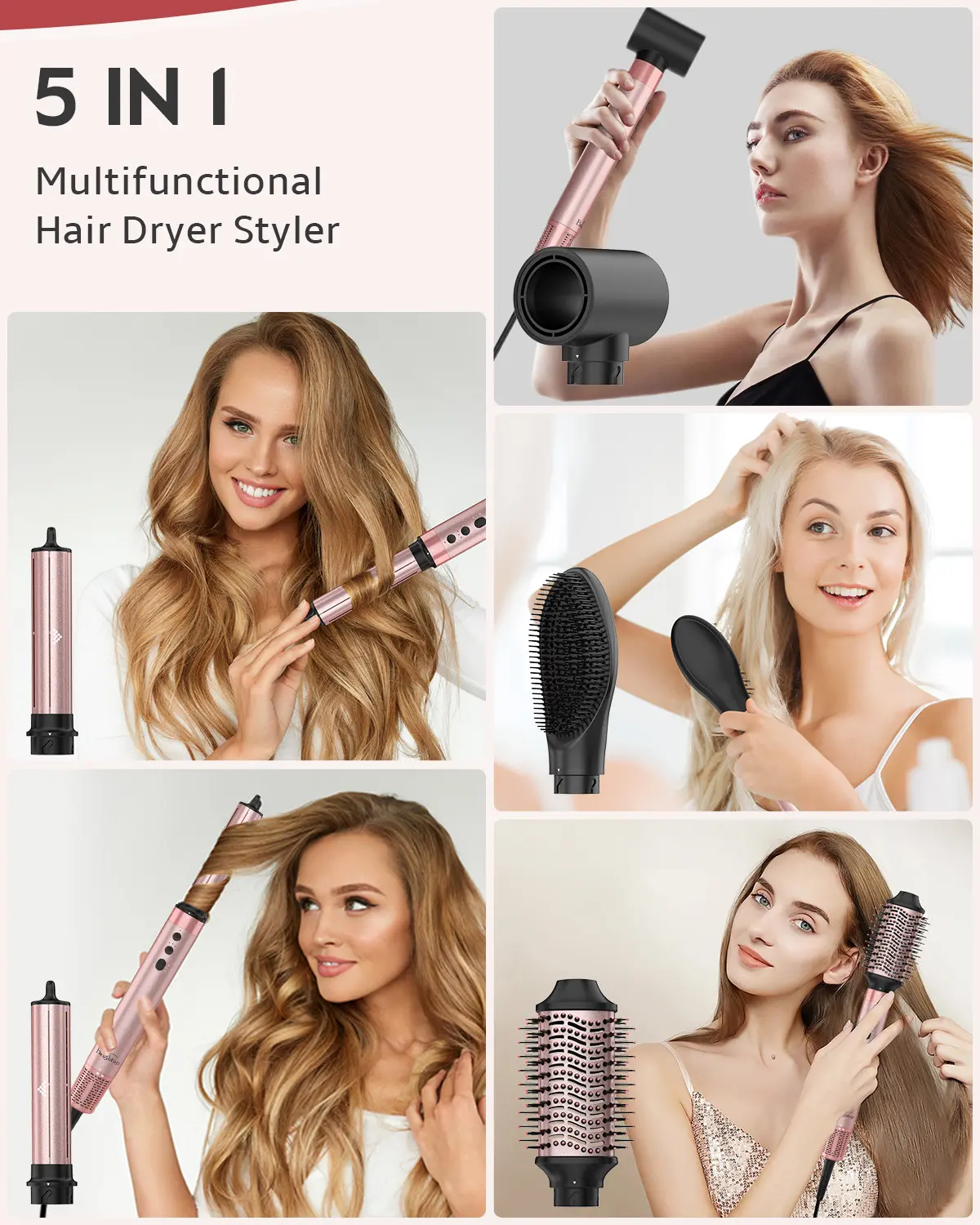 Brightup 5-in-1 Curling Wand Set Upgraded Straightener Brush 