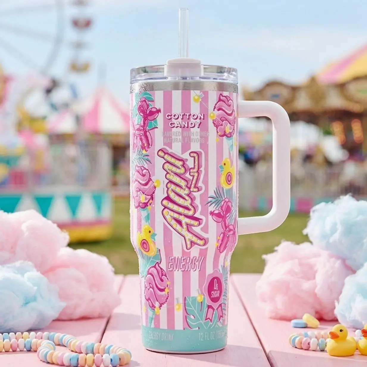 Alani Nu Travel Tumbler, 40oz - COTTON CANDY, Diet Drink Tumbler, Energy Drink Inspired Tumbler, Christmas Gift