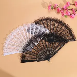 Lace Folding Fan, Flower Design, 2 Counts/set Elegant Hand Fan, Fashionable Handheld Fan, Portable Folding Fan for Home Party Wedding Decoration, Party Supplies, Decoration Items