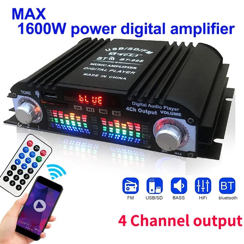 1600W Peak Power HiFi Sound Amplifier Digital 4 Channel Audio Amplifier Bluetooth Karaoke Player FM Radio Support Remote Control