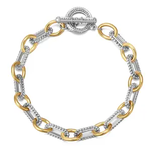 MYTYS Designer Inspired Link Bracelet Circle Chain Cable Style Two Tone Bangle Elegant Jewelry Gift for Women Wrist Fashion Chic Accessory