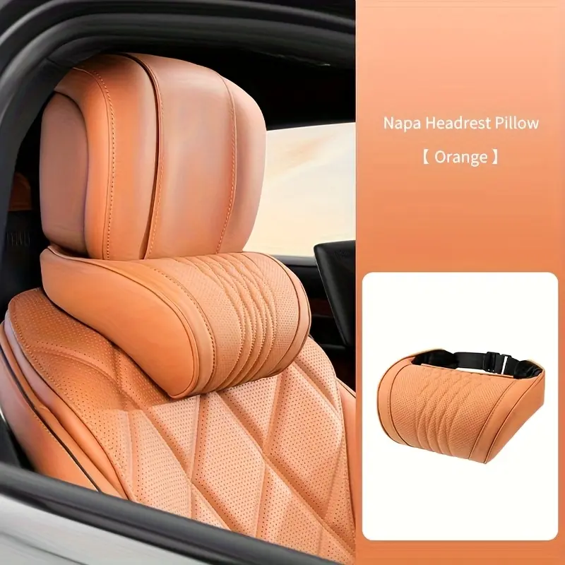 Nappa Leather Car Neck Pillow Soft Breathable Seat Headrest Neck Waist Support Cushion All Season Universal Auto Interior Comfort Decor Accessory Car Accessories