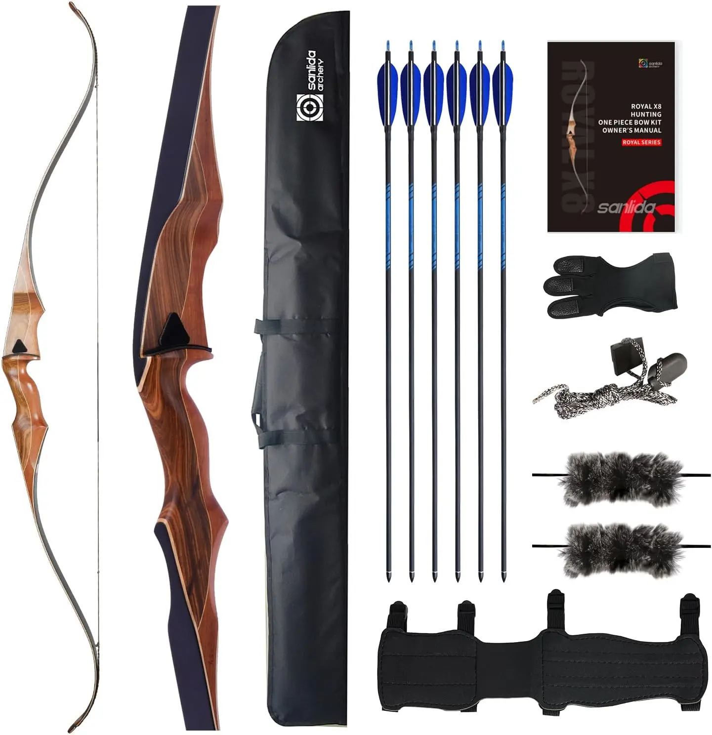 Sanlida Archery 60" Royal X8 One-Piece Bow Traditional Wooden Hunting bow and Arrows Set for Adults & Traditional Archers,  Right Handed Only Outdoor Gear