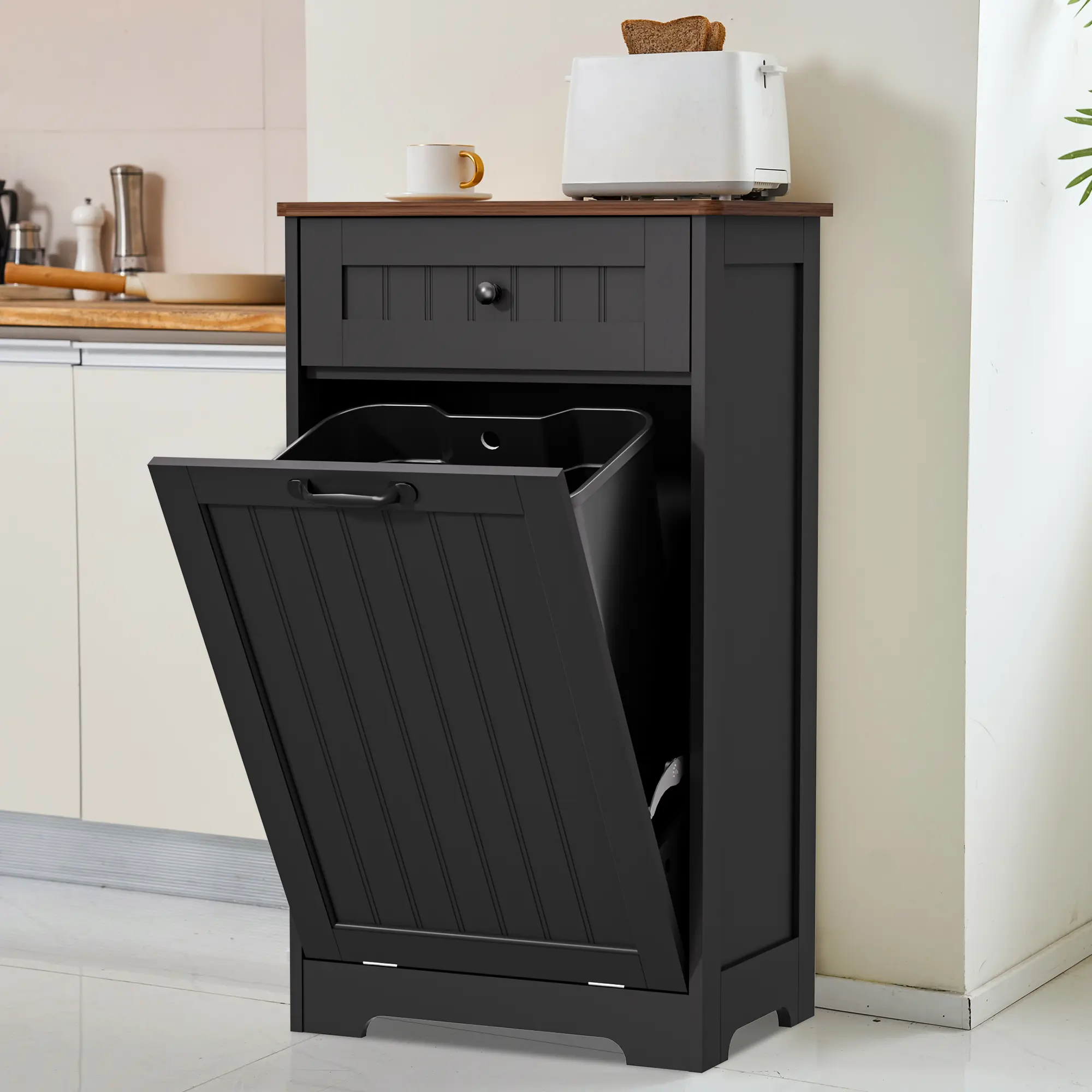 【Does Not Include Trash Can】AHB 10 Gallon Tilt-Out Trash Can Cabinet - Hidden Wooden Kitchen Bin, Pet Proof & Space Saving Design for Under Sink or Freestanding Use, Home Trash Can, Trash Cans For Kitchen, 10-12L homeessentials