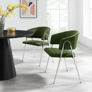 Nella Upholstered Performance Velvet Dining Chair Set of 2 in Moss Green Silver