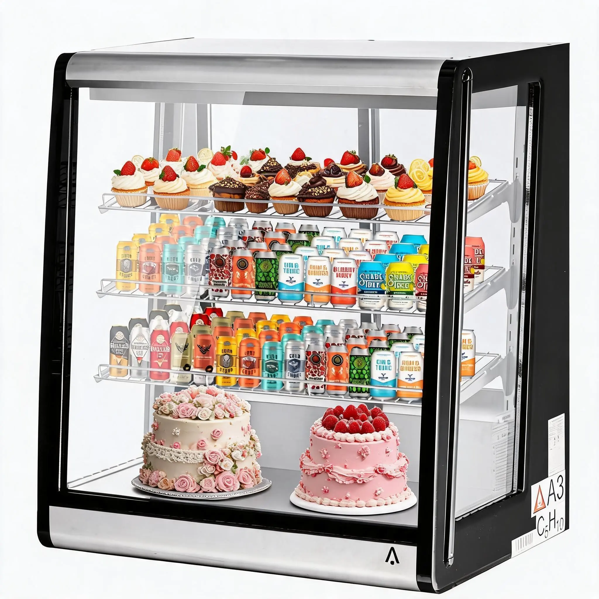 GARVEE Commercial Countertop Refrigerated Display Case - 196L (7 Cu.Ft.) High-Visibility, Double-Layered Tempered Glass, Interior LED Lighting, Rear Sliding Doors for Beverages