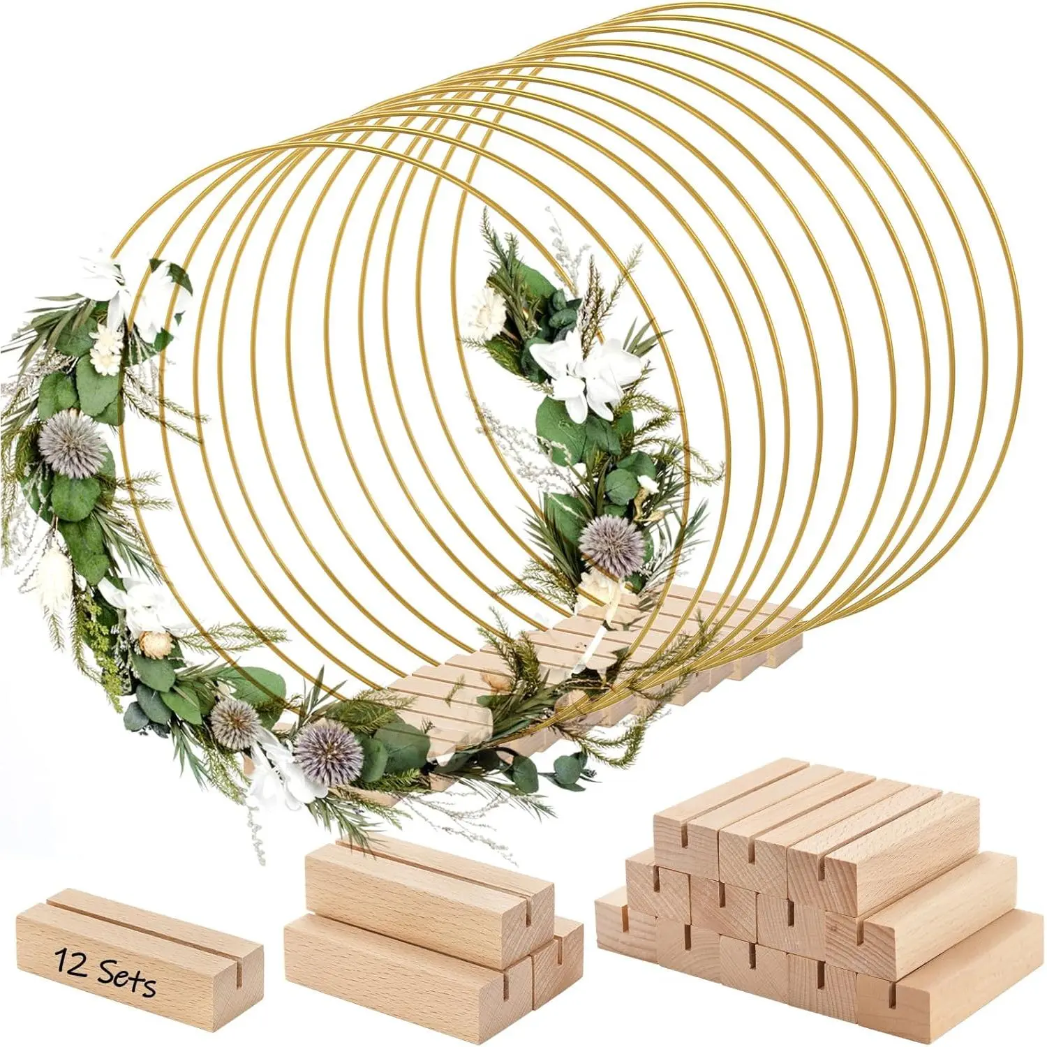 12 Pack Metal Floral Hoop Centerpiece with Stand, 12 Inch Large Metal Hoop for Crafts, Wreath Macrame  Hoop Rings for DIY Wedding Decor Dream Catcher
