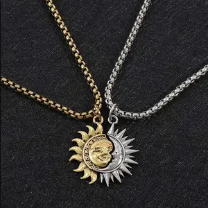 Sun and Moon Asymmetrical Couple Necklace Niche Design All-match Simple Retro Men and Women Jewelry Brothers Necklace Gift