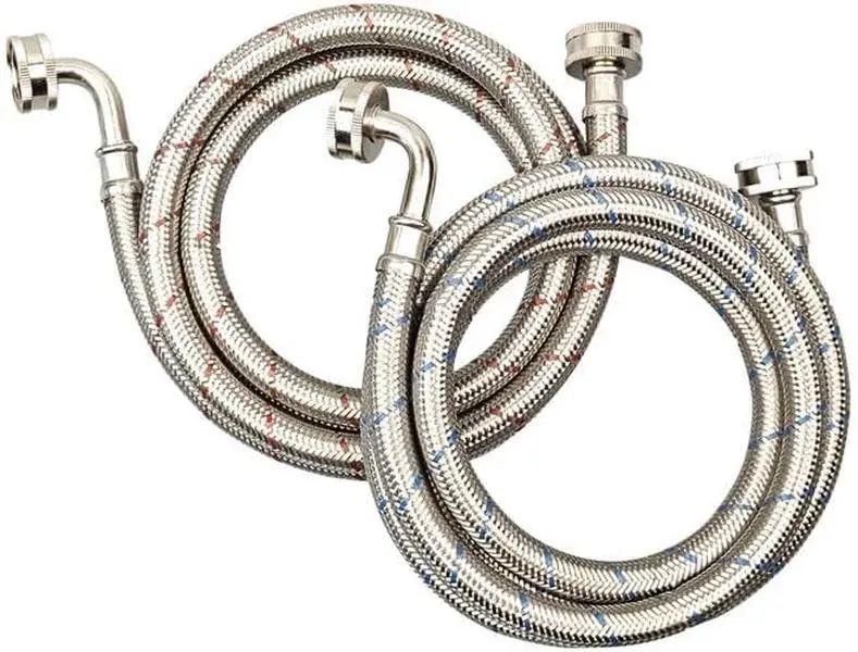10FT Stainless Steel Washing Machine Hoses with 90  Elbows,2 Pack Red and Blue Washer Hoses,Burst Proof Hot & Cold Water Connection Inlet Washer  Lines
