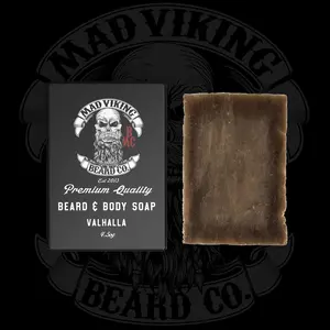 Mad Viking Valhalla Beard & Body Soap 4.5oz - Premium Quality All Natural Handcrafted Soap with Sandalwood & Vanilla Scent for Beard & Body Care